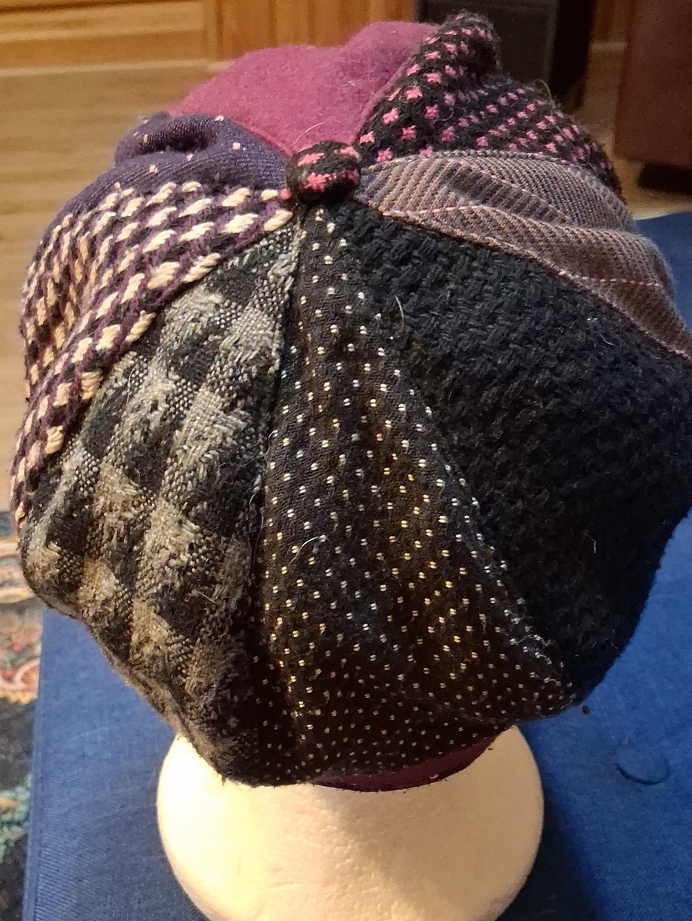 Women’s Patchwork Newsboy Cap in Plum and Black - Picture 3 of 6